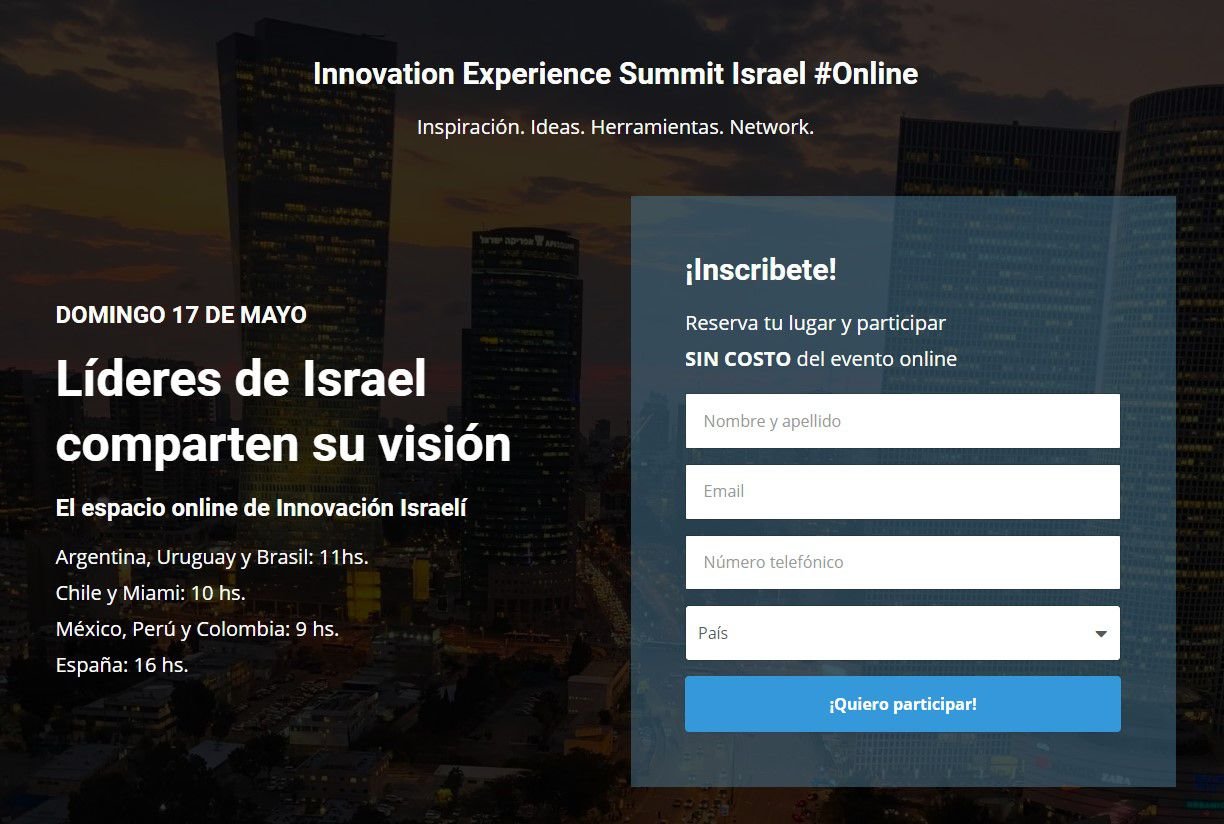 El formulario de inscripción de la página de Innovation Experience
