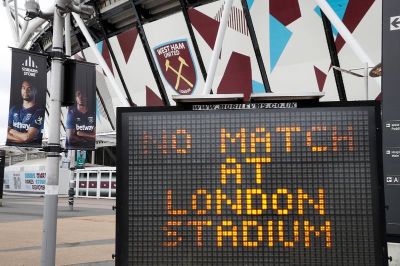 Foto de archivo del London Stadium en medio de la suspensión de la Premier Leagur por la pandemia de coronavirus. Mar 15, 2020
Action Images via Reuters/Matthew Childs