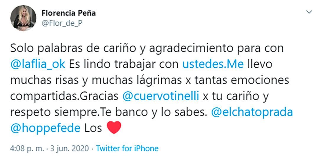 Tweet de Florencia Peña
