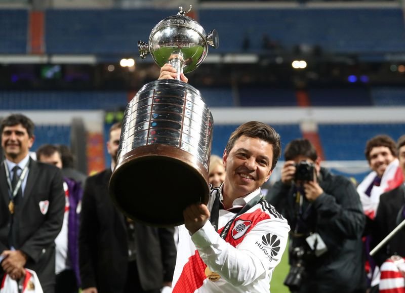 Foto de archivo del DT de River Plate, Marcelo Gallardo, celebrando la obtención de la Copa Libertadores tras ganarle la final a Boca Juniors en Madrid.
Dic 9, 2018
REUTERS/Sergio Perez