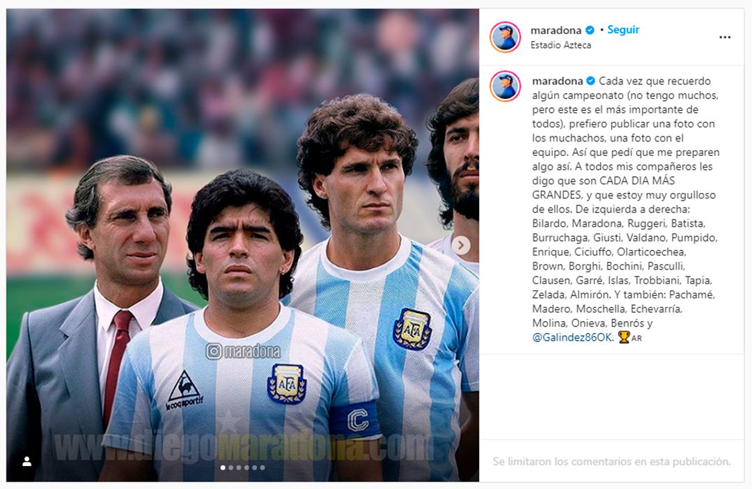 publicación de Maradona para recordar la conquista del Mundial de México 1986