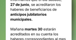 La Municipalidad de Rivadavia informó el cronograma de pago de haberes de junio