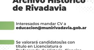 Búsqueda de responsable para el Archivo Histórico de Rivadavia