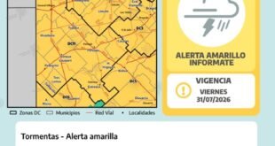 El distrito bajo alerta amarilla por tormentas para este viernes