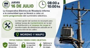 Corte programado de energía en América: la Cooperativa Eléctrica realizará tareas de mantenimiento este jueves
