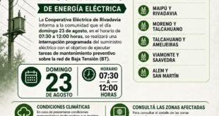 Corte de energía programado este domingo en distintos sectores de América