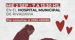 Nueva colecta de sangre en Rivadavia: será el miércoles 2 de septiembre