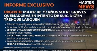 Mujer de 79 años sufrió graves quemaduras tras intentar quitarse la vida en la vía pública en Trenque Lauquen
