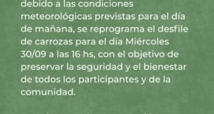 Reprogramaron el Desfile de Carrozas por las condiciones climáticas