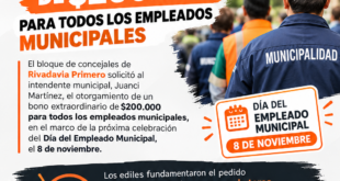 Rivadavia Primero solicitó un bono de $200.000 para los empleados municipales